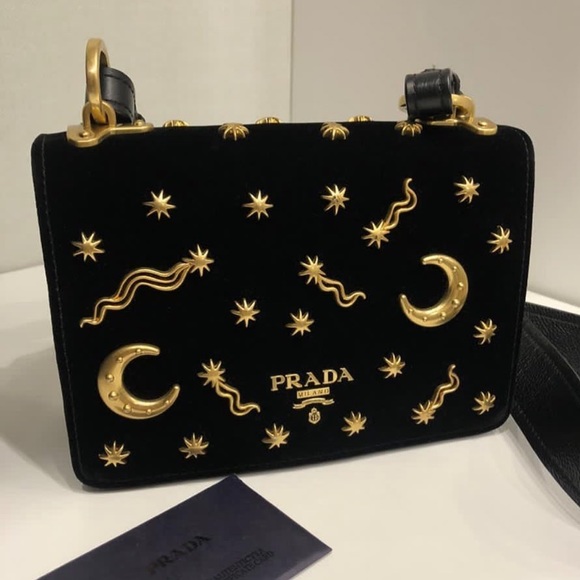 Prada Handbags - ❌SOLD❌ Prada Black Suede Astrale Gold Charms bag